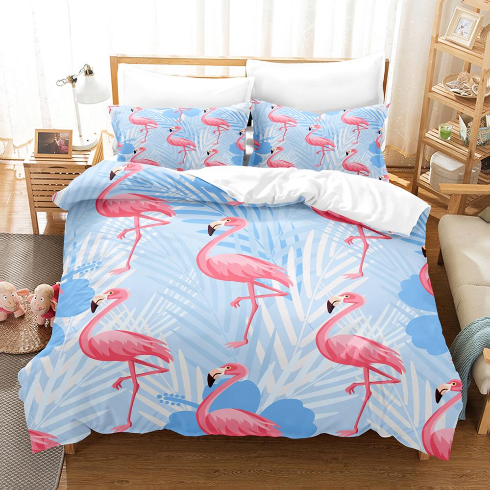 Flamingo Duvet Cover King Queen Tropical Palm Leaves Flower Bedding Set For Adult Red Animal Floral 2/3pcs Polyester Quilt Cover