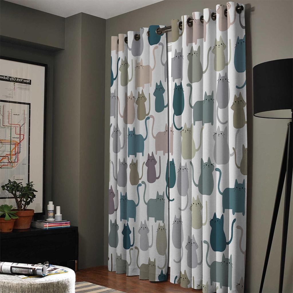 Stuffed Pattern Cat Stick Figures Window Curtains Living Room Decor Curtains for Bedroom Luxury Home Decor Flat  Window