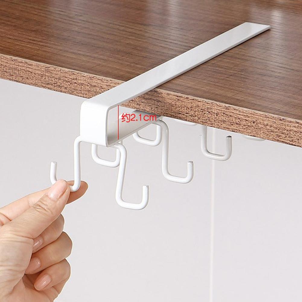 Kitchen Double-row Storage  Hook Hanging Cup Holder Punch-free Kitchen Bathroom Accessories