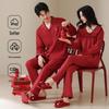 Couple's Wine Red Cotton Pajamas Set - Wedding & Festive Home Wear for Spring & Autumn