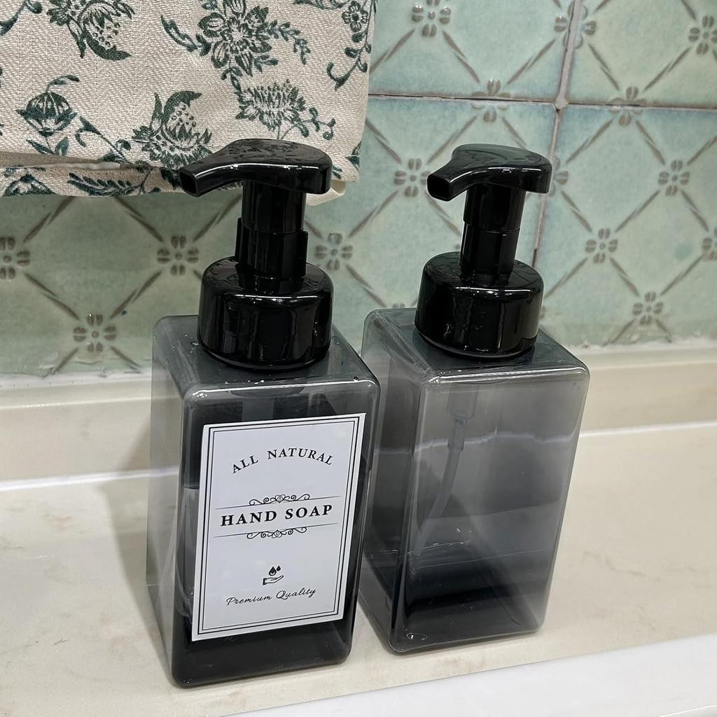 Foaming Soap Dispenser, 4 Pack Refillable Foam Soap Dispenser (Dark Grey) with 20 Pcs Waterproof Labels, Plastic Hand Soap Dispenser Pump Bottle