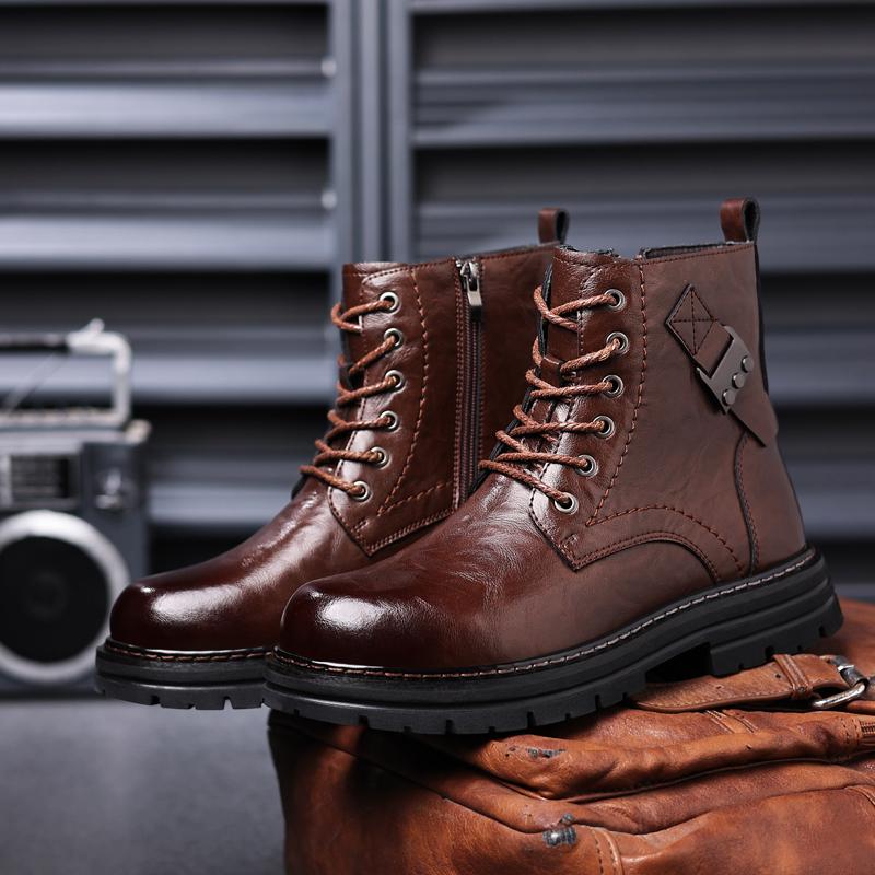 High Top Men'S Lace-Up Shoes Classic Winter Men'S Ankle Boots Version Casual Shoes Fashion Male Leather Motorcycle Boots Botas