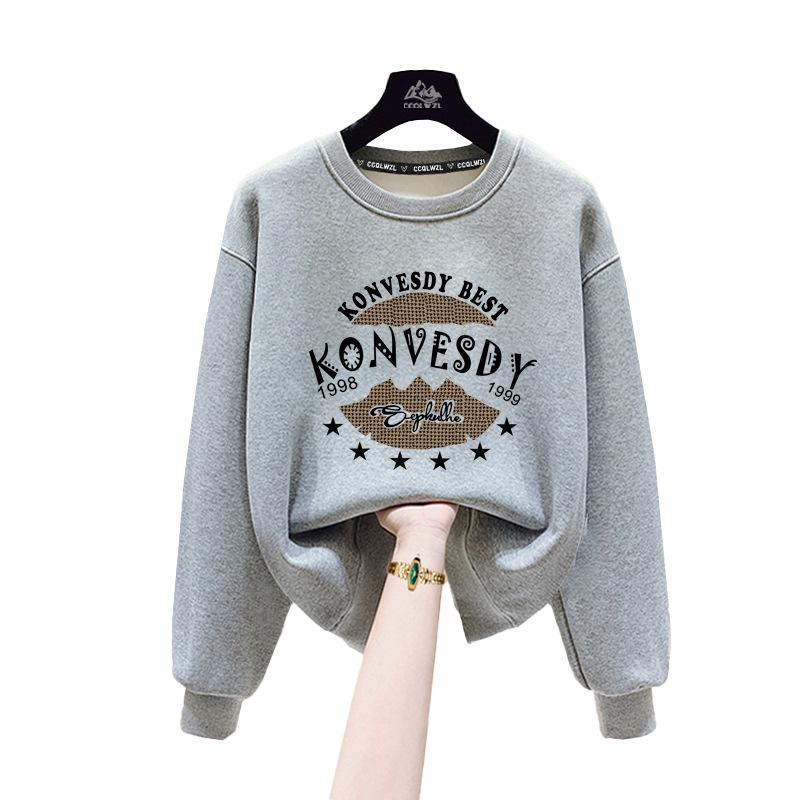 2025 pure cotton sweater women's spring and autumn models round neck loose and thin winter velvet thickened long sleeves student ins