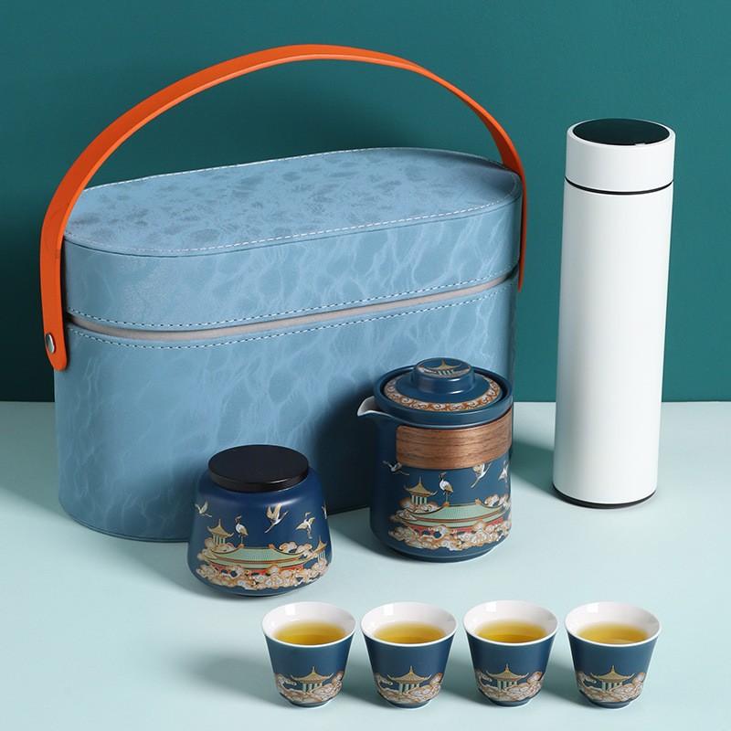 Outdoor travel tea set Kuaike ceramic one pot four cups tea can thermos cup combination business gift