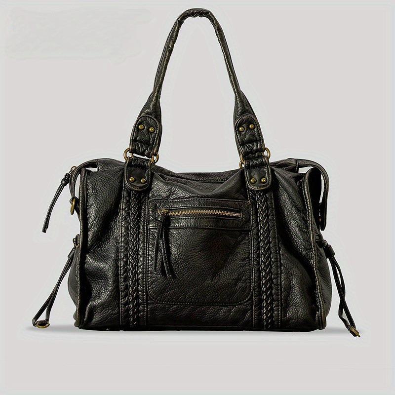 New Fashionable Retro Portable Shoulder Bag Washed Soft Locomotive Bag Large Capacity Travel Tote Bag