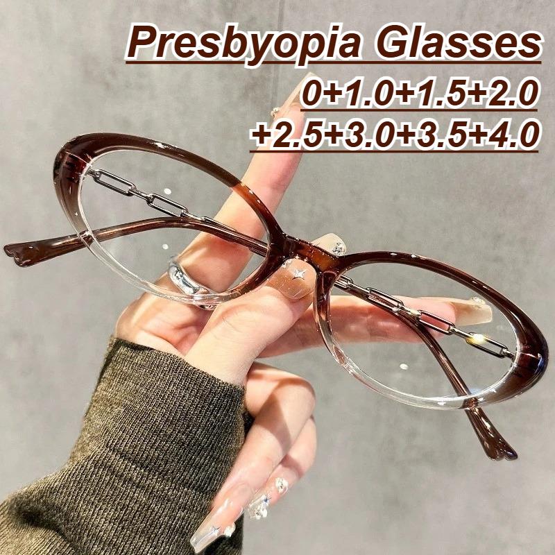 Retro Brand Designer Small-Frame Oval Presbyopia Glasses High-Quality Metal Chain-Leg High-Definition Women's Reader Eyewear