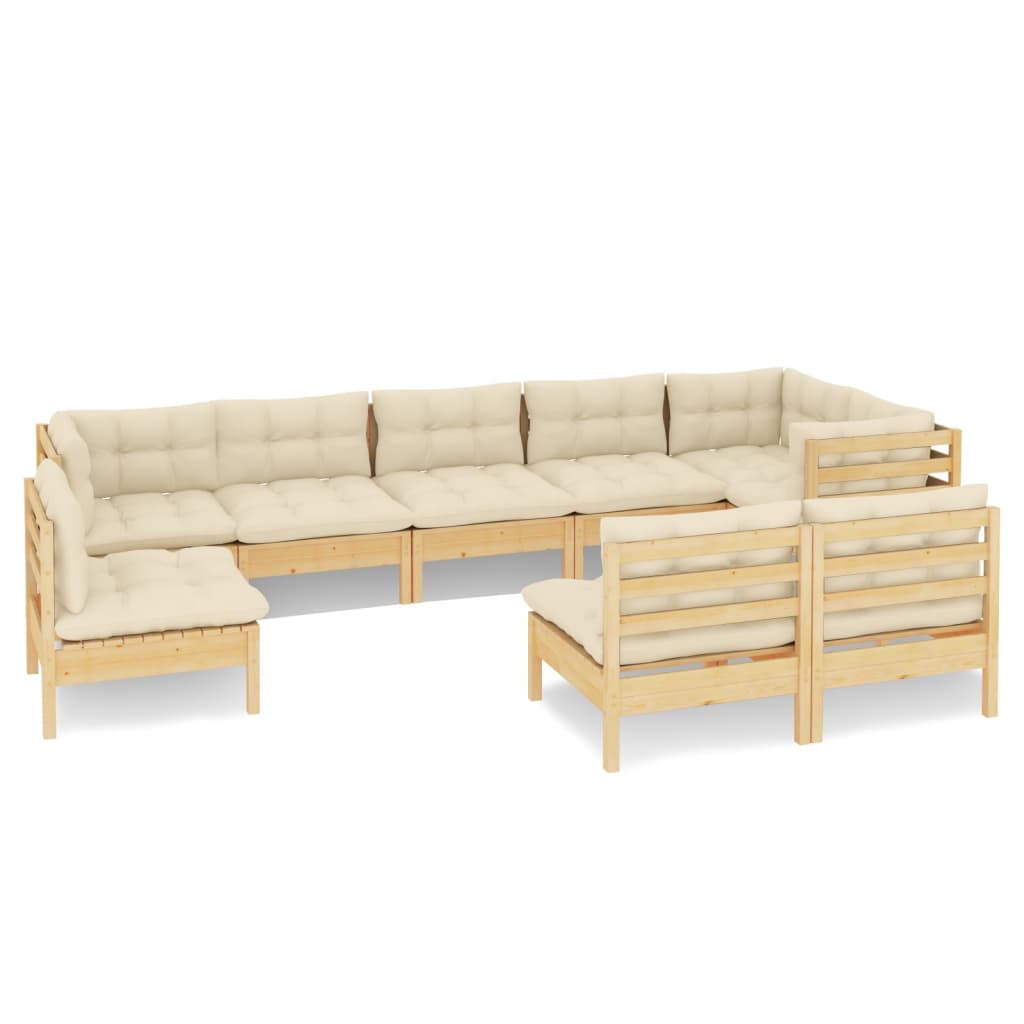 Vidaxl 9-Cz. Garden Lounge Set, Cream Cushions, Pine