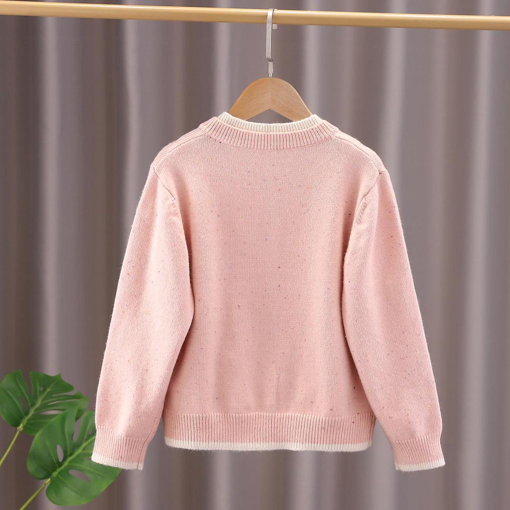 Girls' 2025 Autumn Cardigan - White Knit, Spring & Autumn Style Thin Sweater