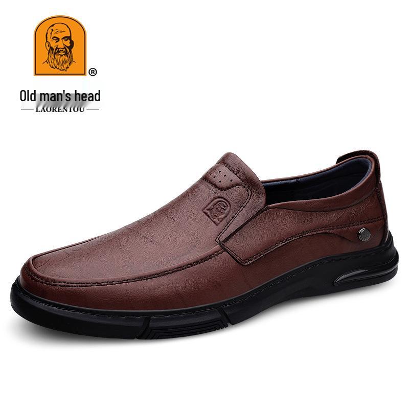 Lao Ren Tou Men s Spring Slip-on Black Leather Shoes - Soft Cowhide Sole, Business Casual Footwear for Middle-aged. Size 40 коричневый