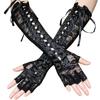 Long Fingerless Cute Gothic Lolita Floral Embroidery Party Halloween Cosplay Costume UV Protection Arm Covers [SEXYTINE] Lace-up Gloves, Gloves,
