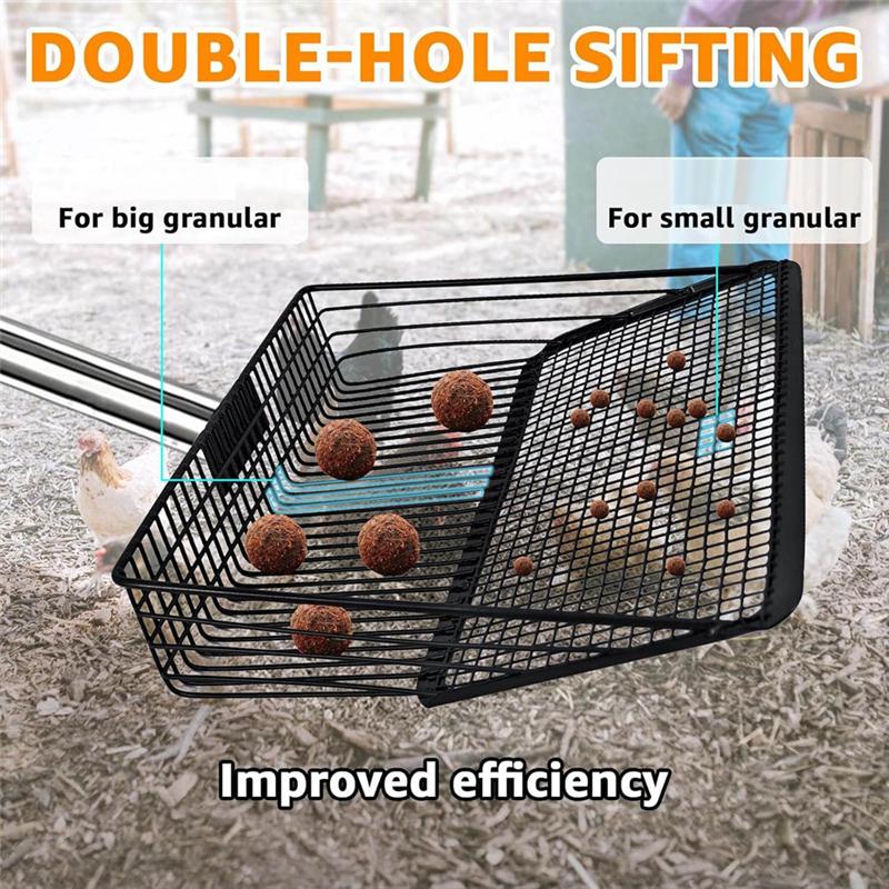 ABNO-Chicken Poop Scooper, 5 In 1 Adjustable Chicken Coop Pooper Shovel Stainless Steel Sifting Shovel With Ergonomic Grip