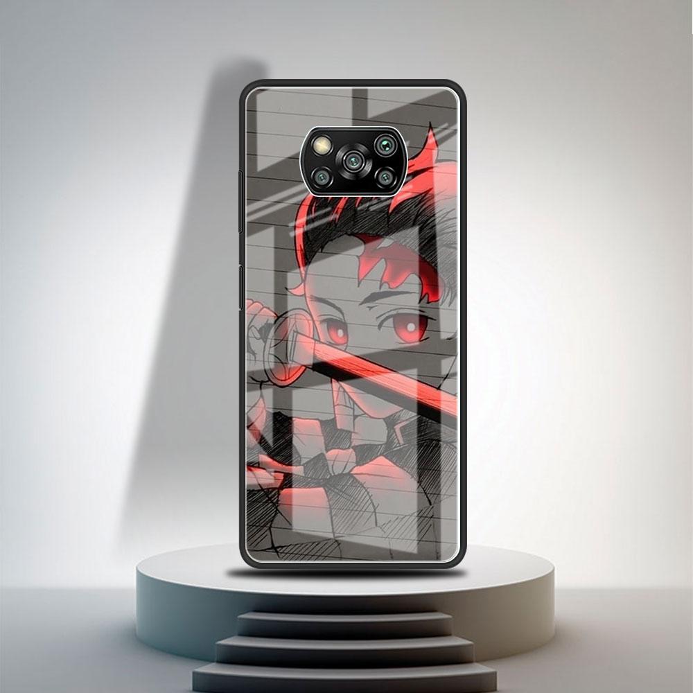 Glass Case For Xiaomi Poco X3 NFC 11 Lite 11T F3 M3 For Redmi Note 11 10 9 8 Pro 10S 9S 9A 9C Phone Cover Anime Demon Slayer