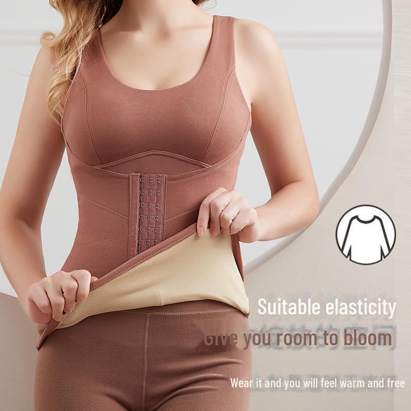 Women's Self-Heating Fleece Warm Vest with Chest Pads, Body Shaping, and Buckled Abdomen-Tightening Warm Base Layer.