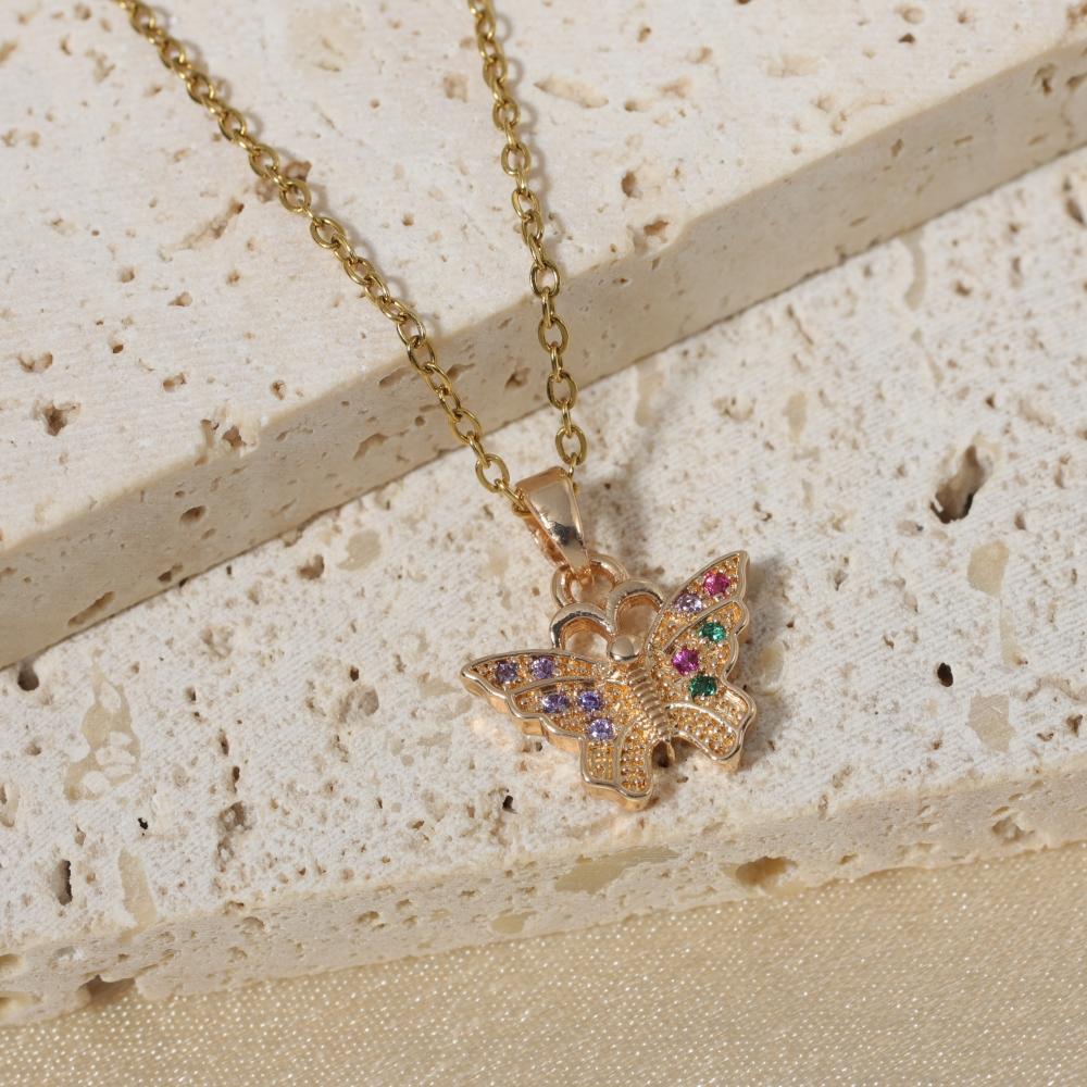 Fashion Artificial Crystal Butterfly Pendant Necklaces for Women Zirconia Necklace Wedding Party Jewelry Accessories