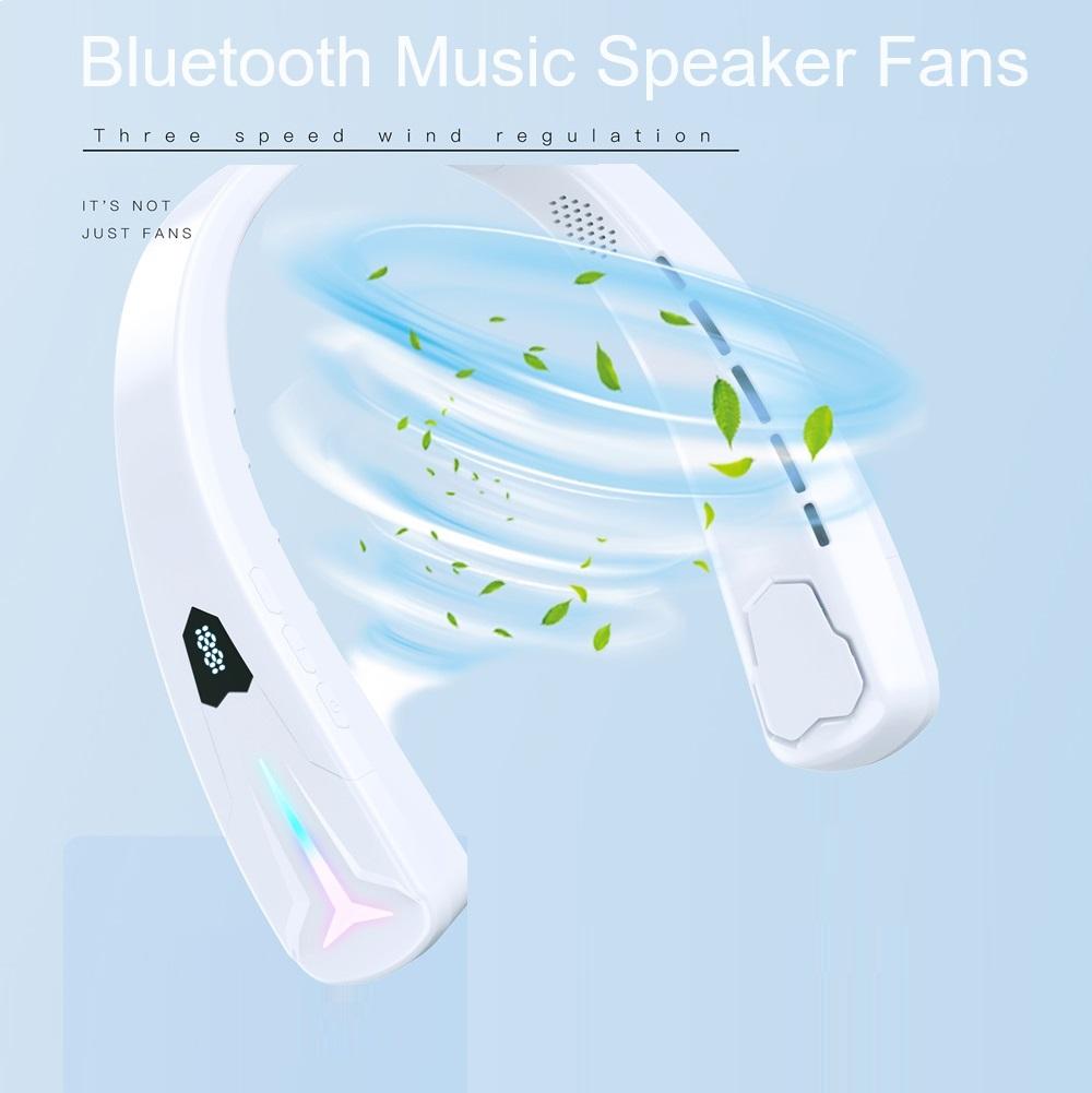 

2 в 1 подвесной вентилятор на шею и Bluetooth-гарнитура со звуком, портативные спортивные вентиляторы на шею с воспроизведением музыки, USB-летний кулер белый