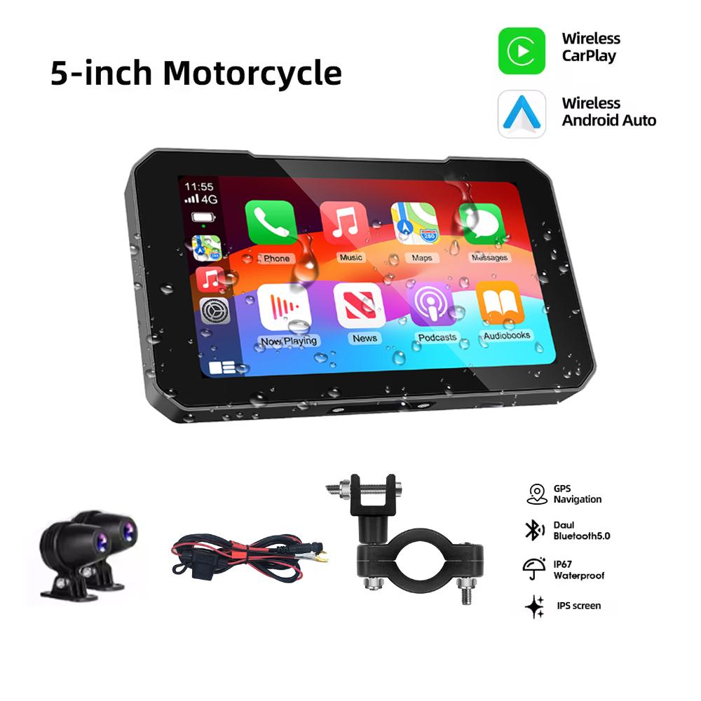 5" Motorcycle Navigation GPS Wireless Carplay&Android Auto Moto Monitor IPX67 Waterproof Display Dual Bluetooth