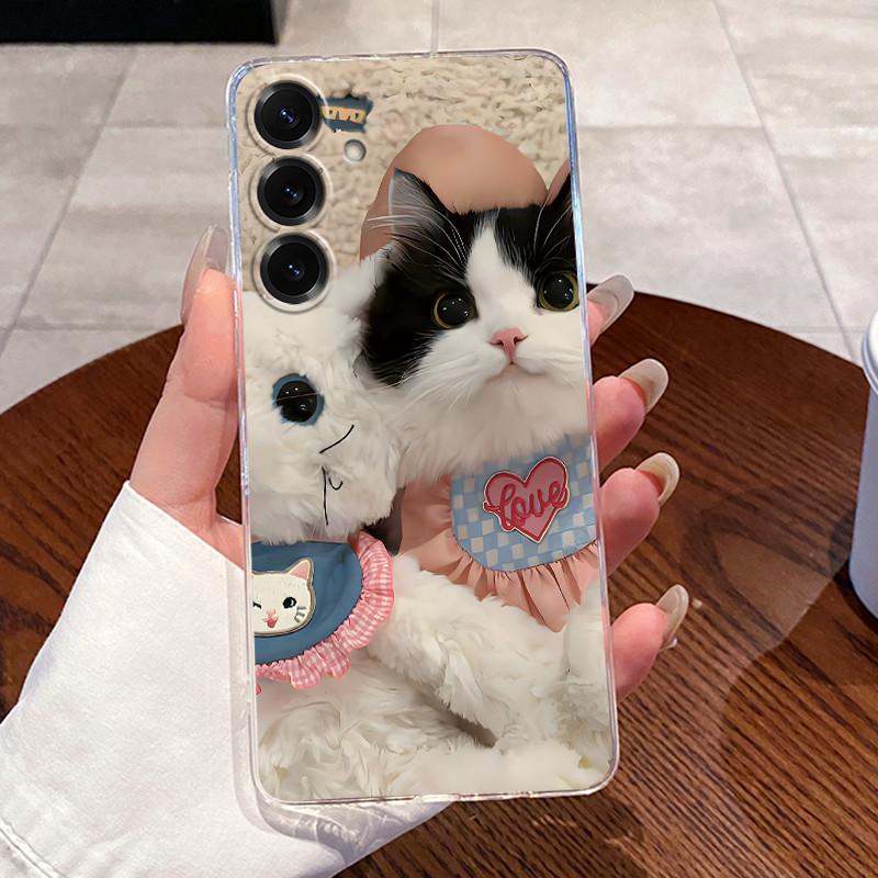 For Samsung Galaxy S25 FE S25 Edge S25 Slim S25+ Cases Clear Soft TPU Back Cover For Samsung S25 Plus Cute Rabbit Cat Phone Case