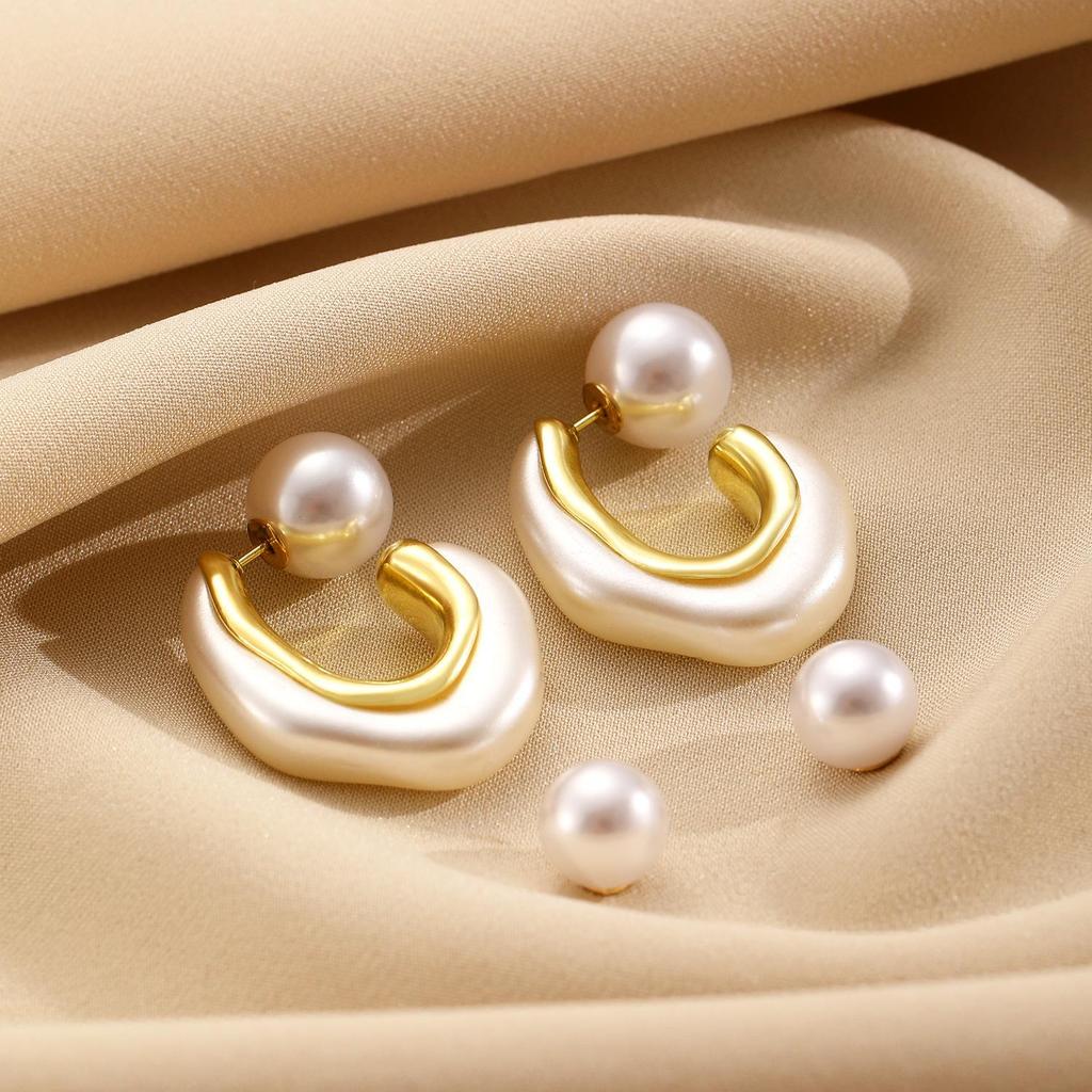 French Retro Style Fashion Versatile Geometric Resin Alloy C Shaped Earrings For Women