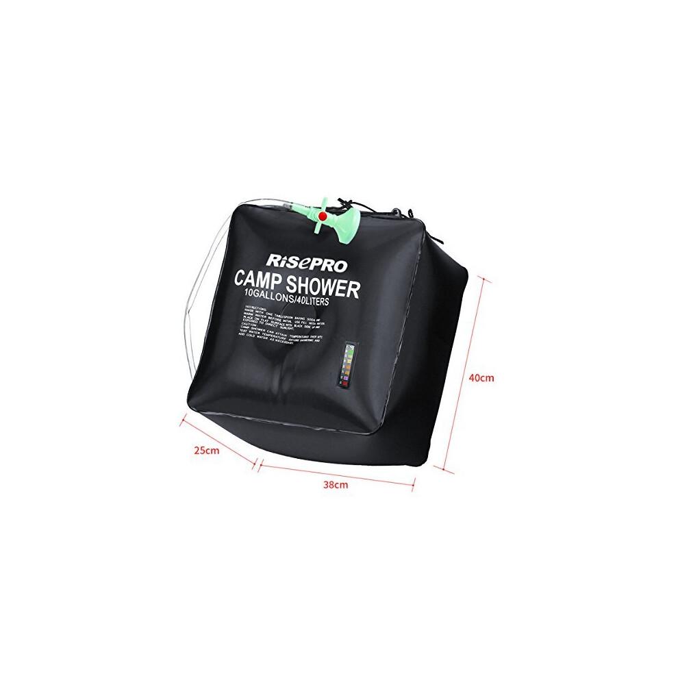 RISEPRO Solarduschtasche 40L 10 Gallonen Solare Erwärmung Camping Outdoor Duschtasche mit Temperatur Heißwasser 45°C Wandern Klettern Picknick Strand