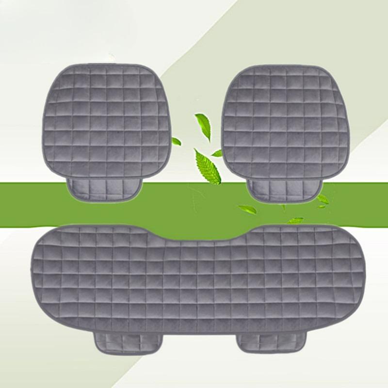 Winter Car Seat Cushion Without Backrest, Checkered Embroidered Plush, Tie-free Warmth, Three-piece Set, Front and Rear Single Seat Cushion