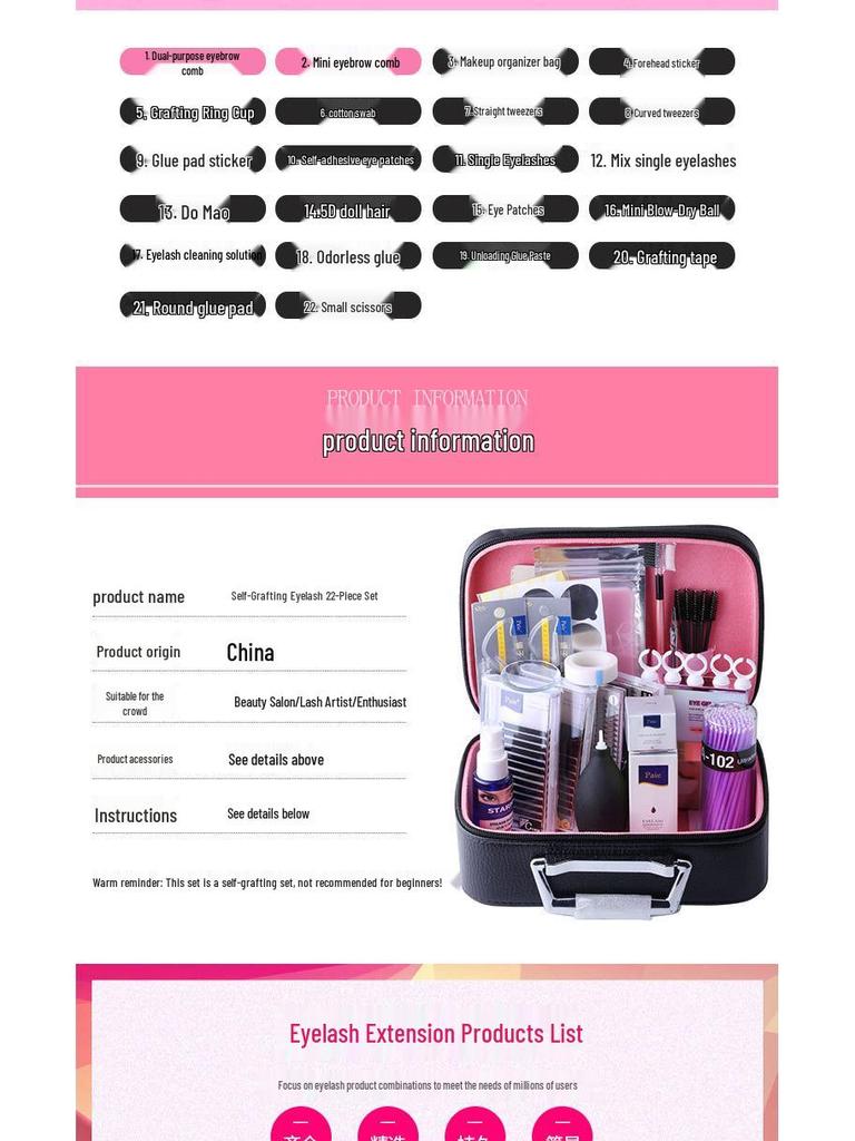 Deluxe 22-Piece Eyelash Extension Kit with Irritation-Free Glue for Professional Salons