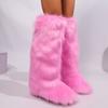 Womens Knee High Fuzzy Faux Fur Boots - Soft, Warm, and Comfortable Slip-on Design with Flat He Ladies Plush Warm Platform Shoes
