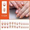 Orange Kürbis Press-On Nägel 24 Stück Herbstliches Blumendesign Französische Maniküre Sofort tragbar