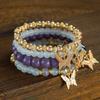 4pcs Set Bohemia Cute Pink Acrylic Beaded Crystal Butterfly Bracelet for Women Charm Multilayer Pearl Bangle Jewelry Accessories
