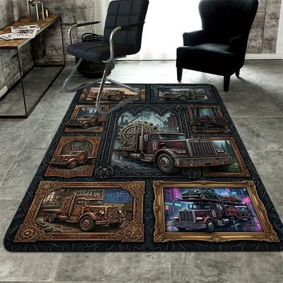 Vintage Truck Gallery Pattern Rug Floor Mat for Living Room or Bedroom Soft and Comfortable Carpet a Gift for Birthday and Holiday.