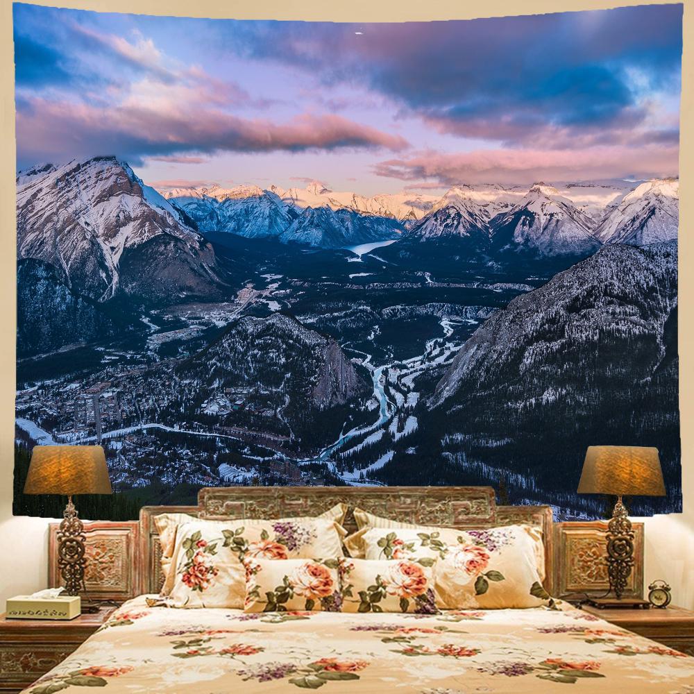 Mountains Tapestry Hanging Cloth, Landscape Wall Hanging Room Decoration Cloth, Ins Tapestry Tablecloth
