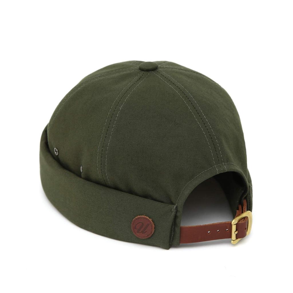 UNDERCONTROL Brimless Sailor Fisherman Vintage Leon Skull Leather Strap Beanie Cap for Men and US Green Hat, Visorless, Women, Size Large, Color