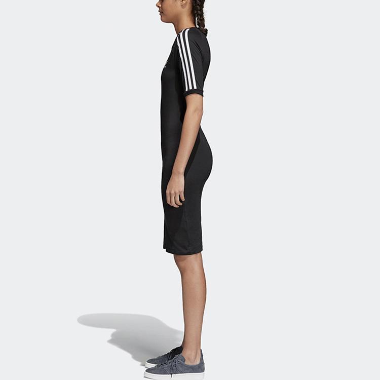 adidas Originals 3-Streifen Kleid Mit Logo-Print Sport Slim Fit Atmungsaktiv Rundhals Kurzarm Kleid Damenkleider Schwarz CY4748