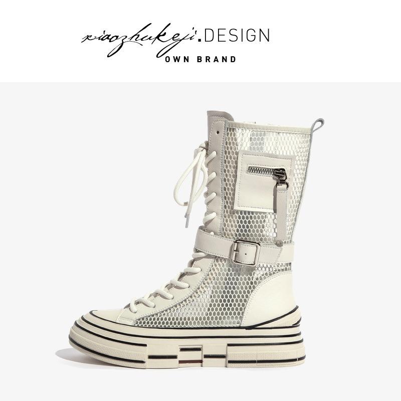 

Кожаные ботинки-трубы средней длины Martin женские новые летние тонкие прохладные ботинки женская обувь дышащие ботинки на толстой подошве с полым сетчатым верхом 34 белый