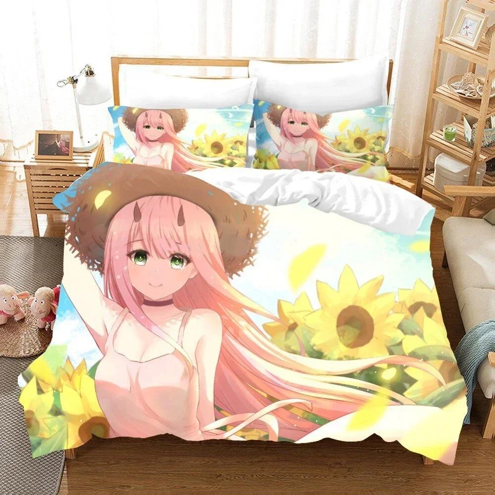 Anime Darling In The Franxx 02 Zero Two Duvet Cover Bedding Set Double Twin Full Queen King Adult Kids Bedclothes Quilt Cover