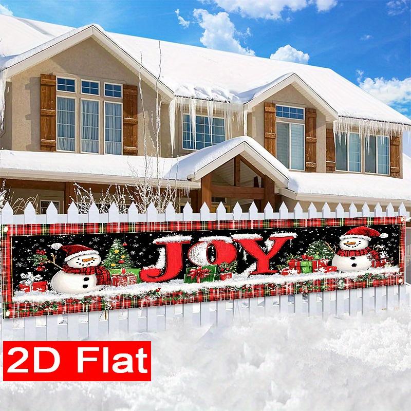 Red Festive Snowman & Candy Cane Christmas Outdoor Fence Banner, Garden Yard Holiday Decor
