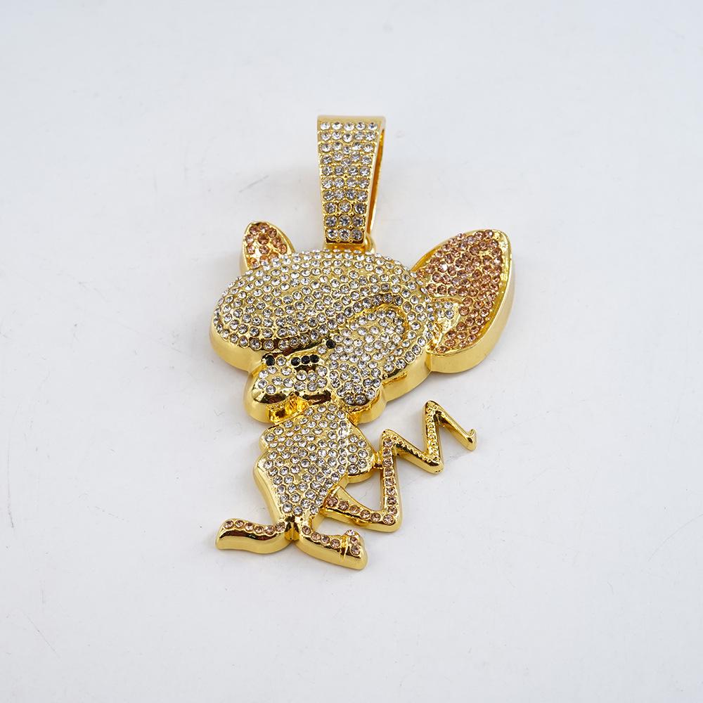 Cartoon Animal Mouse Full Diamond Three-dimensional Pendant Cuban Necklace, European and American Fashion Versatile Men's and Women's Accessories