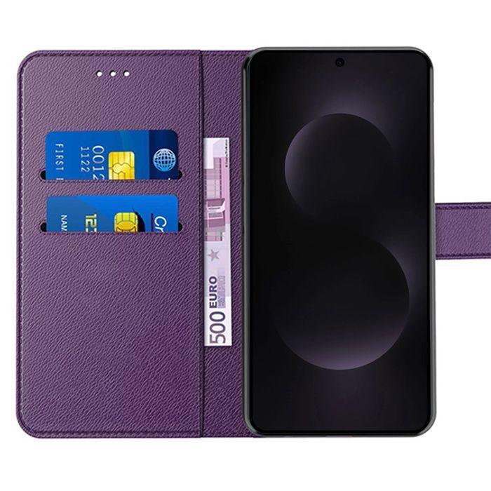 Coque de protection - BOOLING - pour Samsung Galaxy S25 Edge - Cuir PU Violet Foncé - 2 Verres Trempés - Antichoc