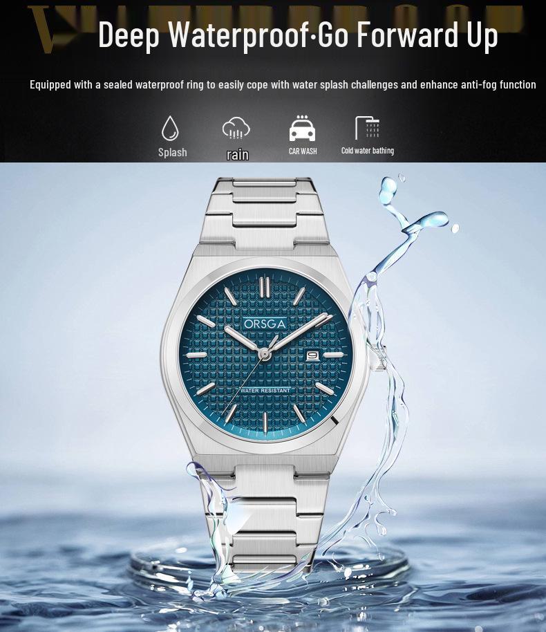 ORSGA Men's Classic Minimalist Quartz Watch with Stainless Steel Band and Date Display