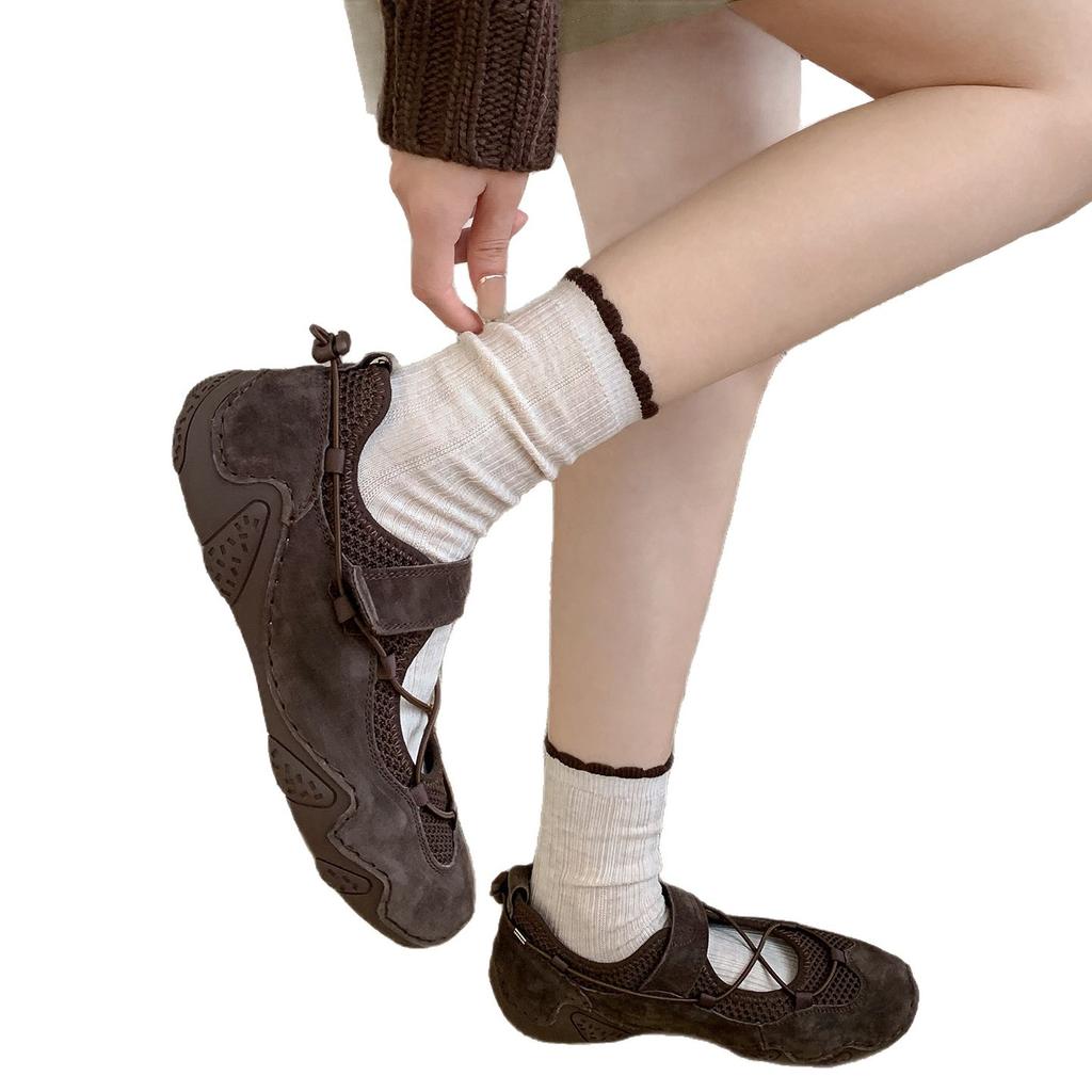 Women New Casual Cotton Socks,Lace Stackable Socks,High‑Elastic Contrast Vertical Pattern Thin Boneless Soft‑Waxy Medium‑Tube Socks