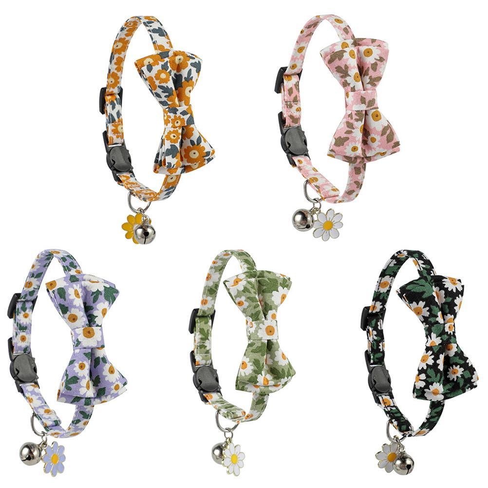 Bowtie Cat Collar with Bell Classic Floral Kitten Collars with Removable Bow Tie Adjustable Collar for Kitty Puppy