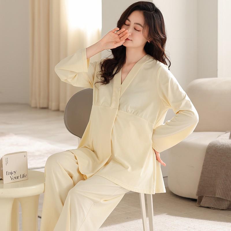 2025 Summer Postpartum Cotton Pajamas with Chest Pads for Breastfeeding - Lightweight for Home, Spring, Summer, Autumn
