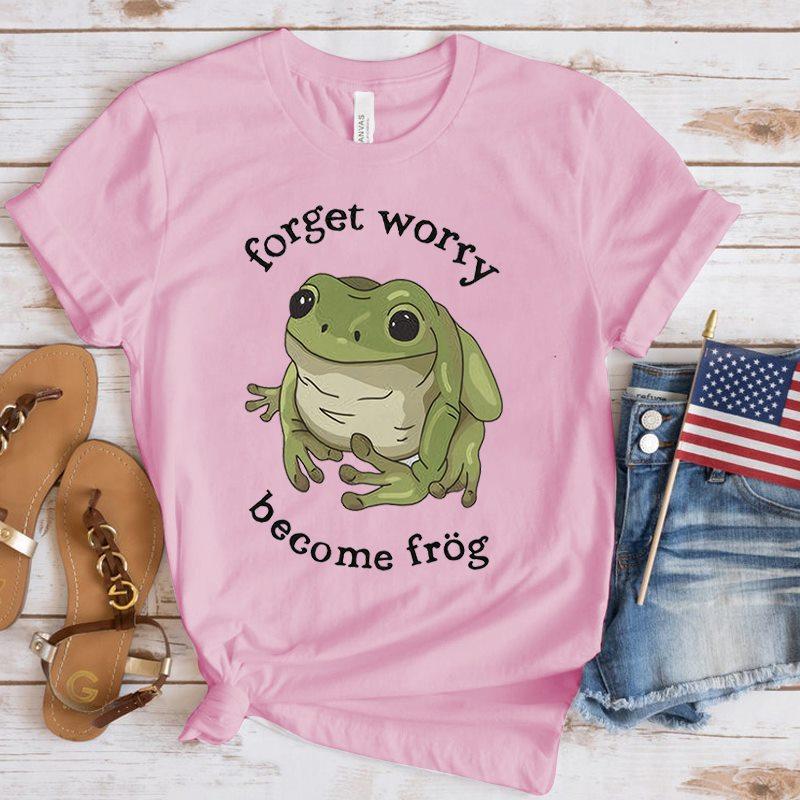 

Футболка Forget Worry Become Frog, топы, летние повседневные женские футболки, топы Ulzzang, уличная одежда в стиле хип-хоп, футболка с коротким рукавом в стиле Харадзюку L