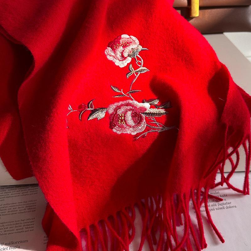Winter Scarf for Women Long Warm Embroidery Cashmere Scarves Hijab Solid Lady Shawl Wrap Female Pashmina Bandana Head Scarf