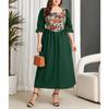 Plus Size Vintage French Style 7 10 Sleeve A Line Print Spliced Dress For Women Autumn Winter