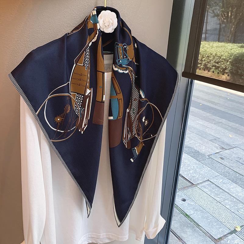 Spring and Autumn Premium Triangle Scarf Double Layer Satin Korean Edition Small Shawl Silky Smooth Foreign Style Neck Protection Silk Scarf Scarf