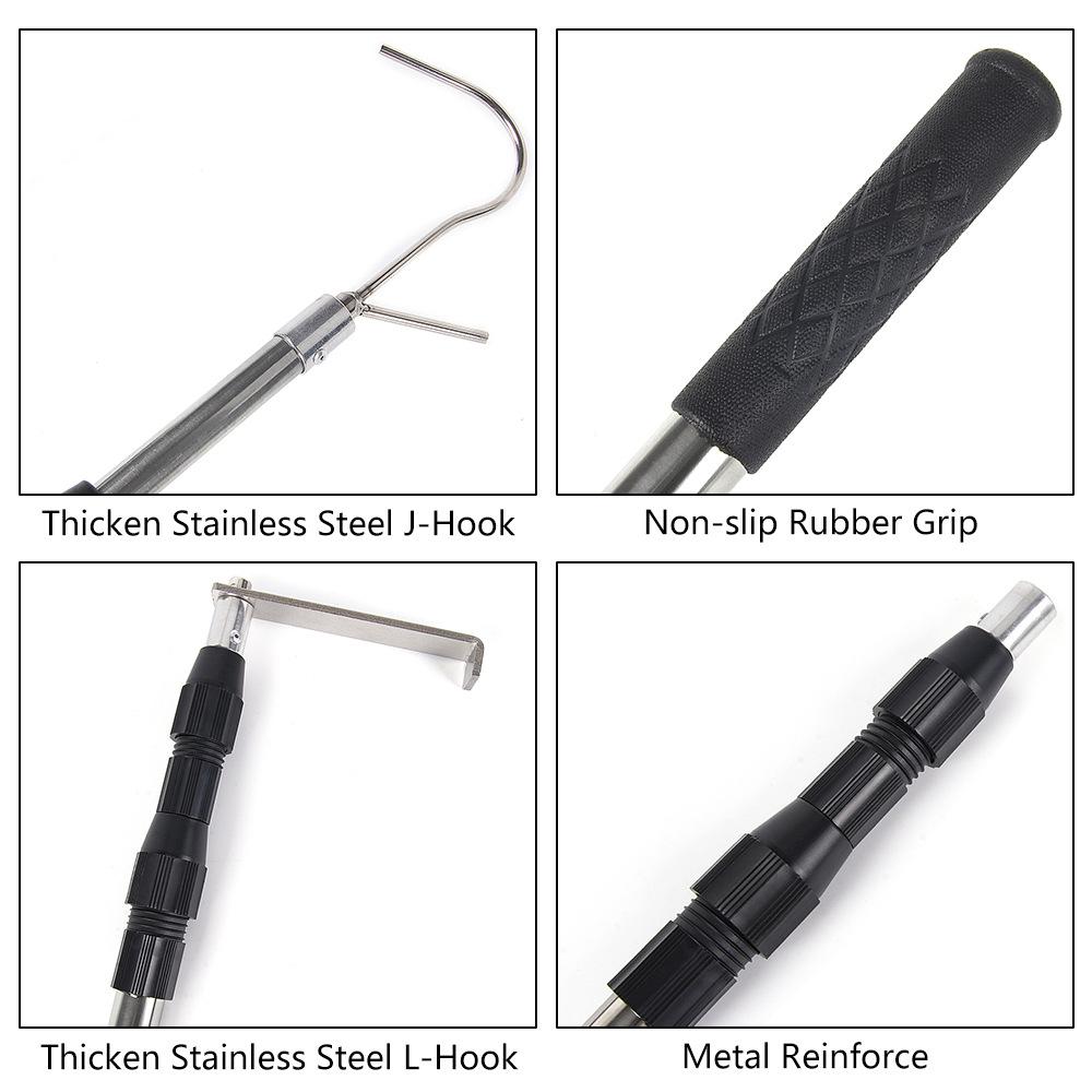 Car Accessories 1.9m Stainless Steel Telescopic Rod Convenient Long Hook Retrieval Push Pull Rod Universal Model