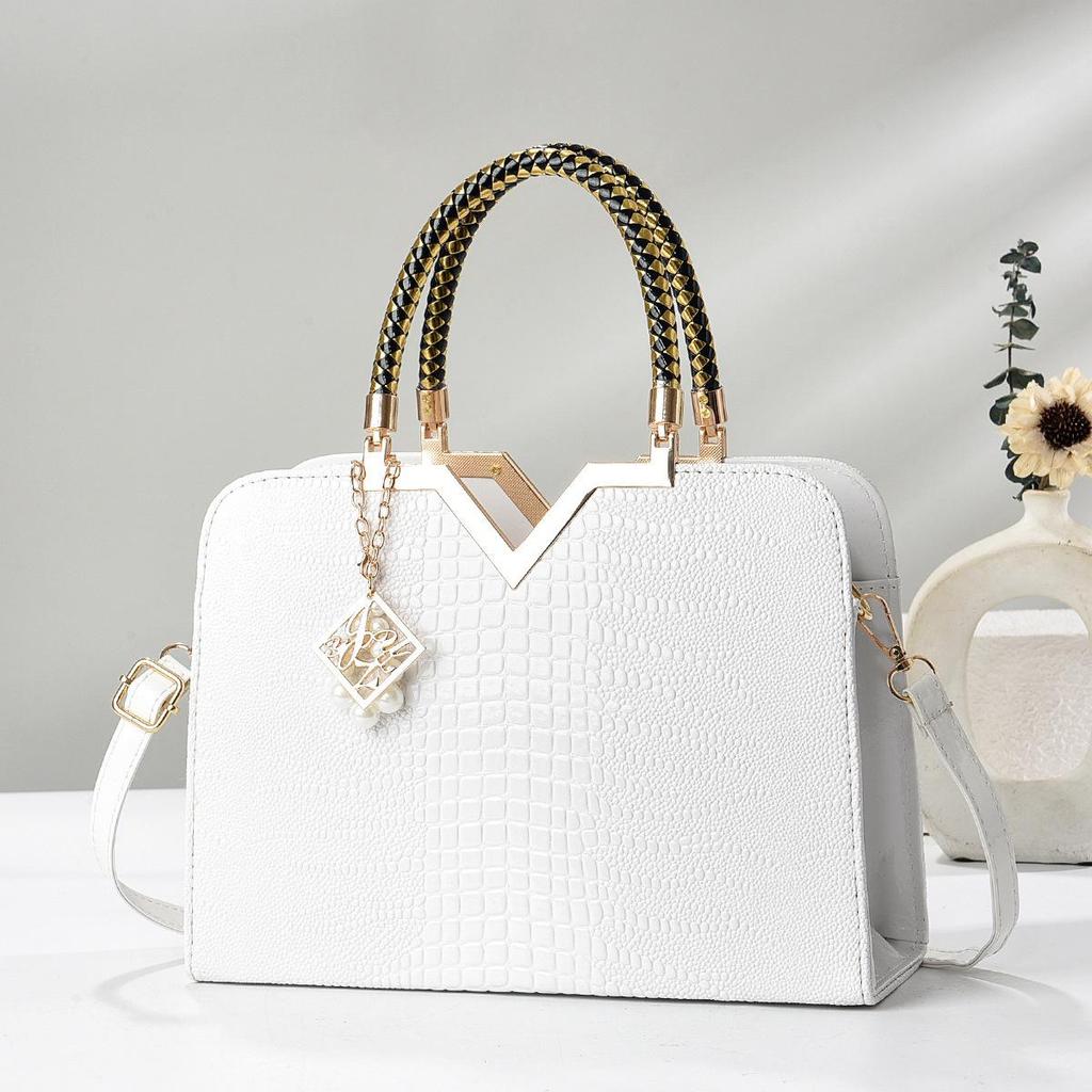 Handtasche für Damen mit Krokodilmuster aus glänzendem Leder, Schultertasche, Umhängetasche