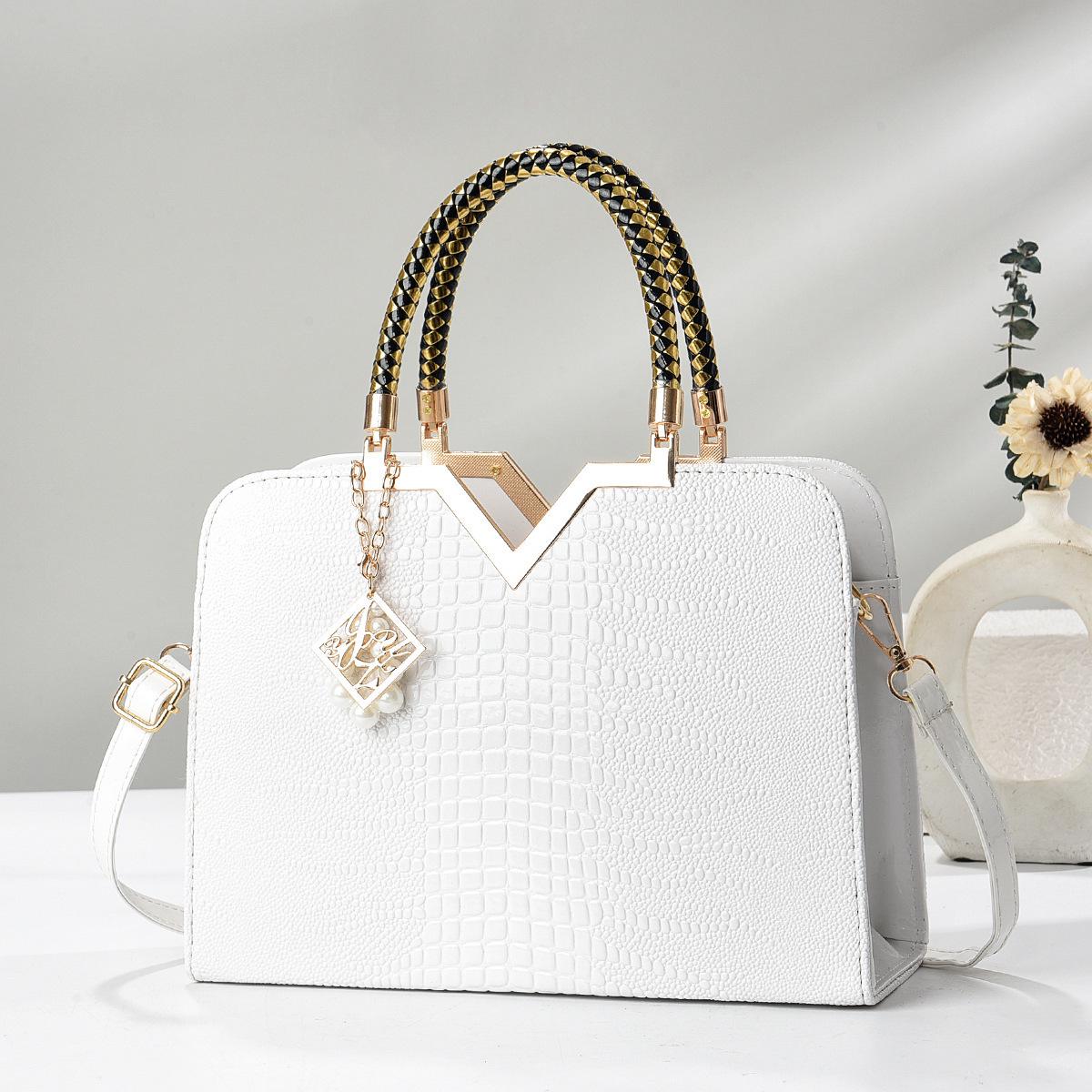 

Блестящая кожаная сумка через плечо с тиснением под крокодила для женщин 28*10.5*20.5 белый