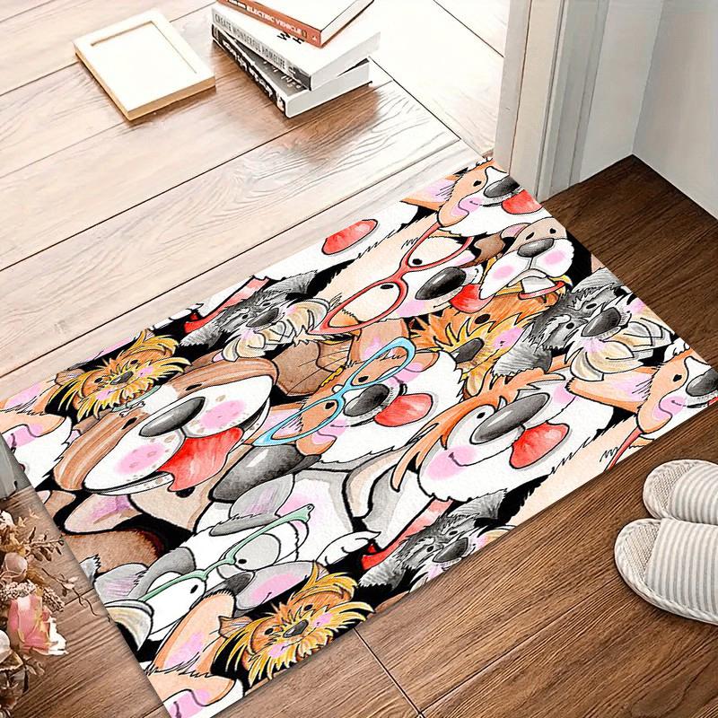 

Cute Cartoon Dog Faces Print Non Slip Area Rug Washable Entryway Floor Mat for Living Room Bedroom Kids Room Pet Lover Decor 40x60cm