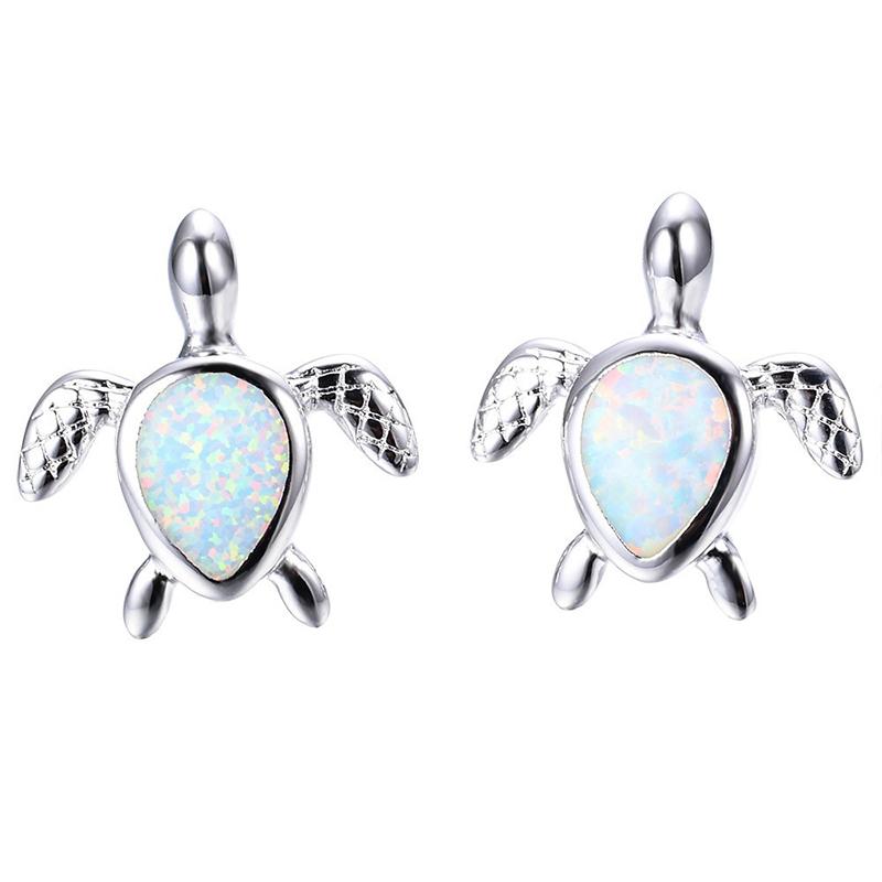 Cute Sea Turtle Stud Earrings For Women Fashion Imitation Blue Fire Opal Stud Earrings For Women Wedding Band Jewelry Gifts